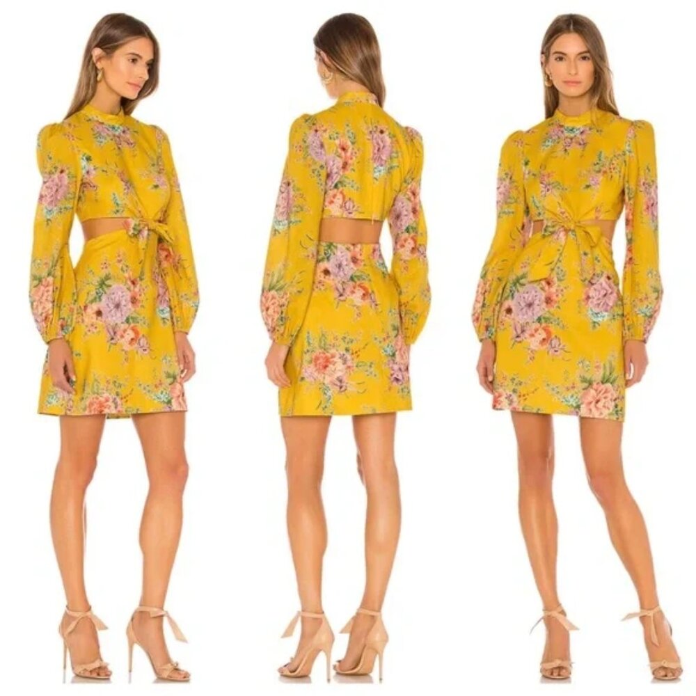 NWT Zimmerman Zinnia Bow Cut Out Short Dress Yellow Floral 2